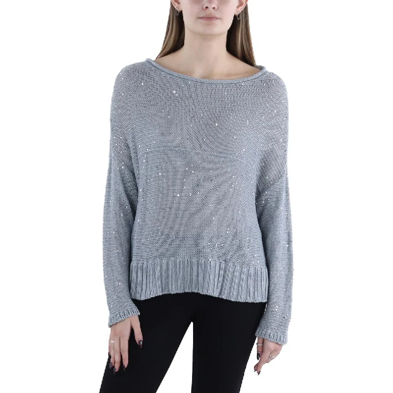 Womens Organic Cotton Sequined Pullover Sweater Cable Knit Ribbed Knit Lace Knit
