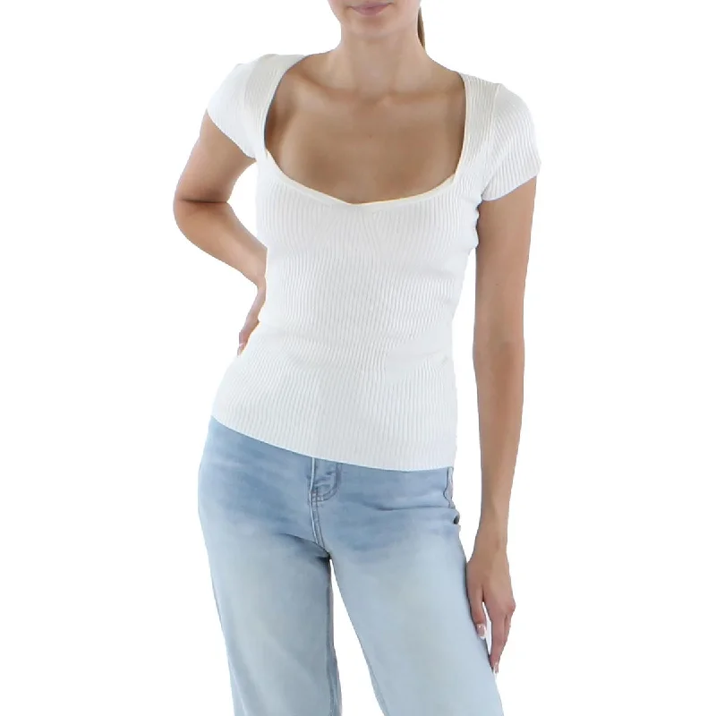 Womens Ribbed Sweetheart-Neck Shrug Sweater Boxy Sweater Fitted Sweater A-Line