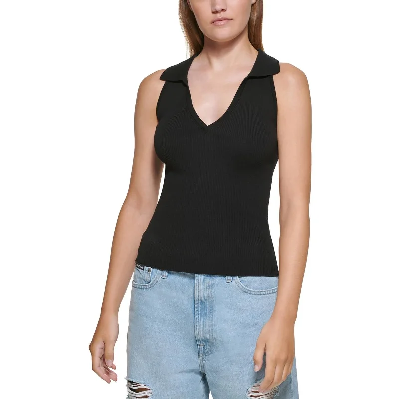 Womens V-Neck Polo Tank Top Sweater Machine Wash Dry Clean Hand Wash