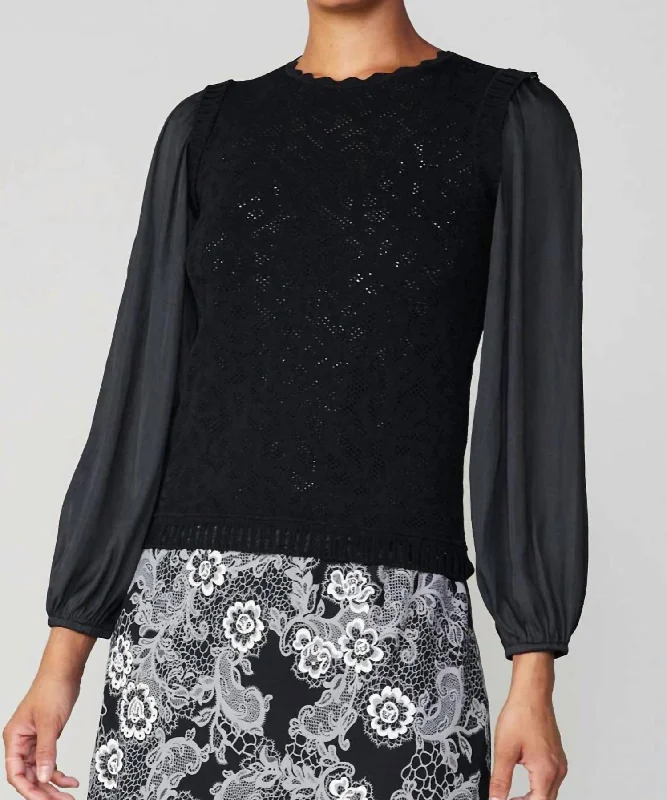 Woven Combo Sweater In Black Thin Thick Dense