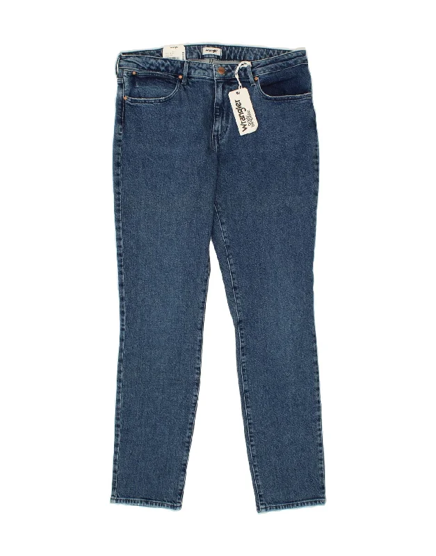 WRANGLER Womens Slim Jeans W32 L32 Blue Cotton Fashionable Raw Edge Jeans
