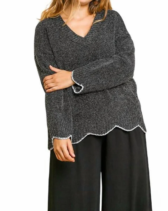 Zig Zag Pullover Sweater In Black Terry Blend Velvet Blend Canvas Blend