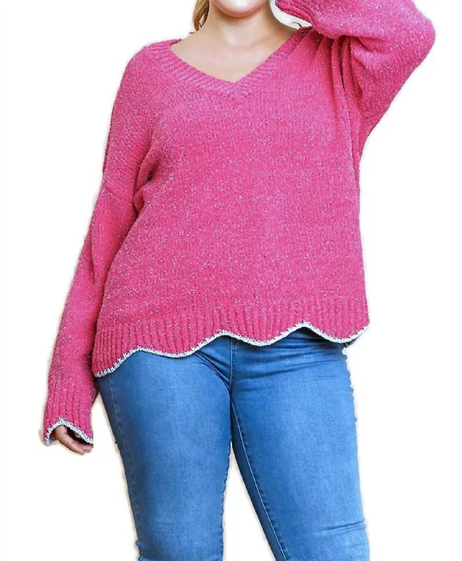 Zig Zag Pullover Sweater In Hot Pink Iron Safe Non-Iron Wrinkle Free