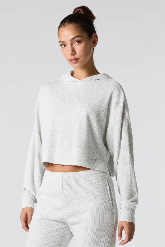 Thermal Knit Hoodie Hoodie with Hem Contrast Bold Stylish