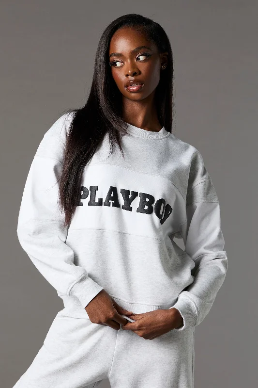 Playboy Graphic Colourblock Fleece Sweatshirt Hoodie with Sequins Glamorous Eye-catching