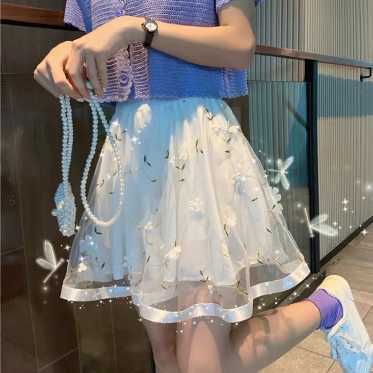 2022 NEW SWEET FLOWER EMBROIDERY HIGH WAIST SKIRT BY50077 corduroy skirt durable