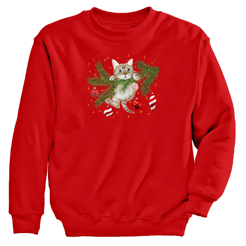 Christmas Kitty Women's Sweatshirt Hoodie with Pocket Utility Practical