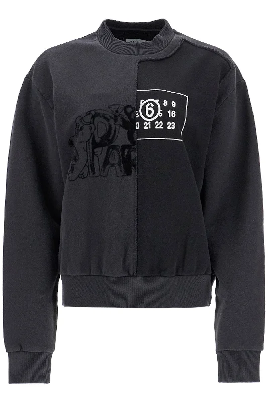 'party Bear & Numeric Sweatshirt  - Black Hoodie with Rolled Sleeves Casual Relaxed