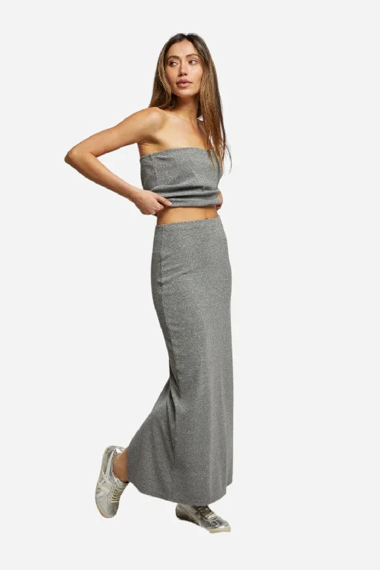 Perfect White Tee Aja Rib Maxi Skirt in Heather Grey summer skirt style
