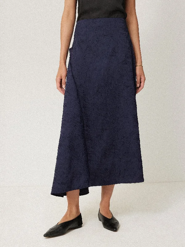 Asymmetric Textured Skirt | Navy seamless skirt comfort