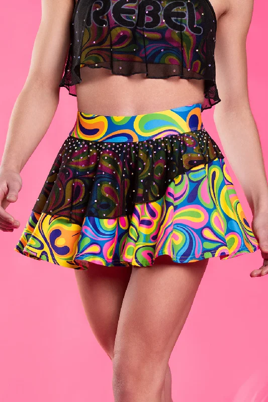 Asymmetrical Ruffle Skirt in Glam Groove silk skirt lustrous