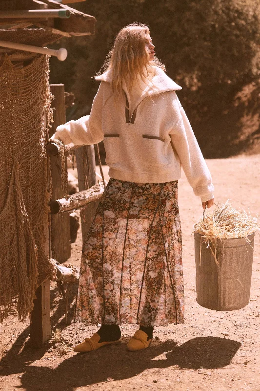 Autumn Harvest Floral Mesh Paneled Maxi Skirt belted skirt waist