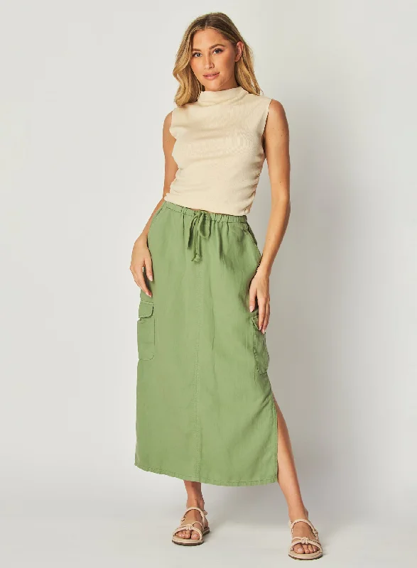 Goldie Bellow Pocket Cargo Skirt - Lush Foliage silk skirt elegant