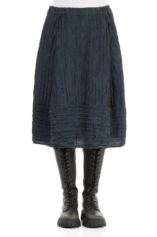 Balloon Midnight Blue Crinkled Silk Linen Skirt denim skirt classic