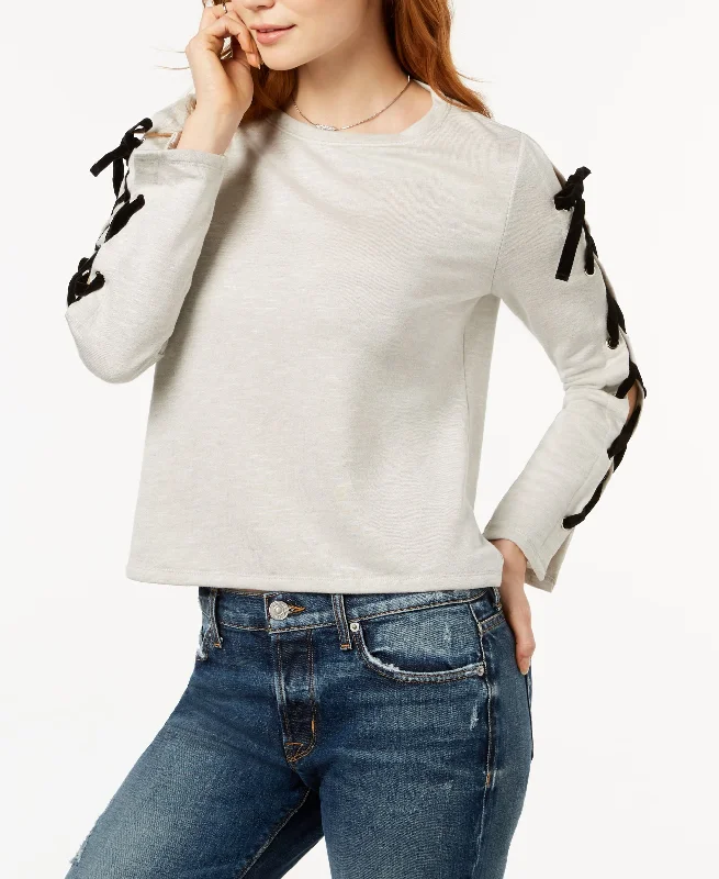Bar III Lace Up Sleeve Sweatshirt Hoodie with Hem Frayed Vintage Worn