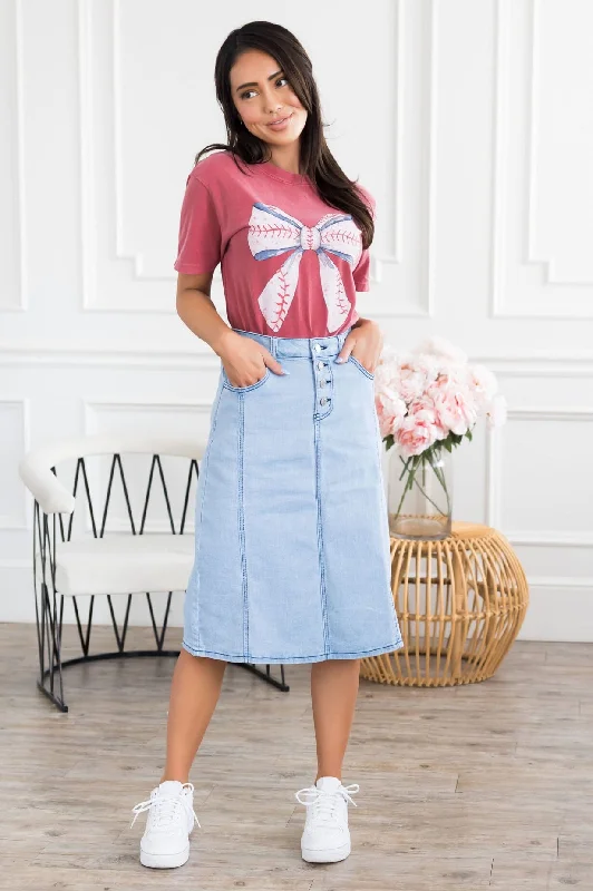 Baseball Ready Denim Skirt pleated skirt texture