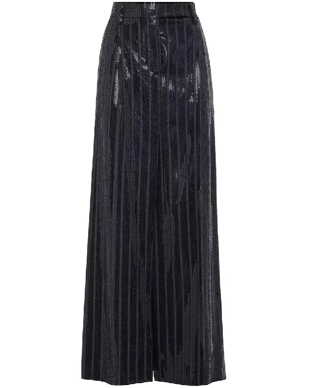 Dark Grey Pinstripe Paillette Column Midi Skirt breathable skirt fabric