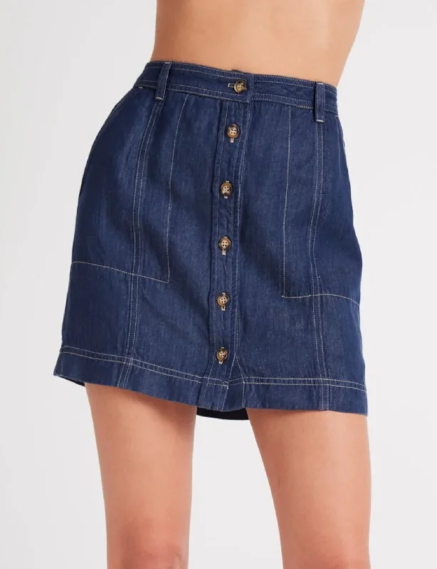 Seamed Button Front Skirt, Dark Denim linen skirt natural