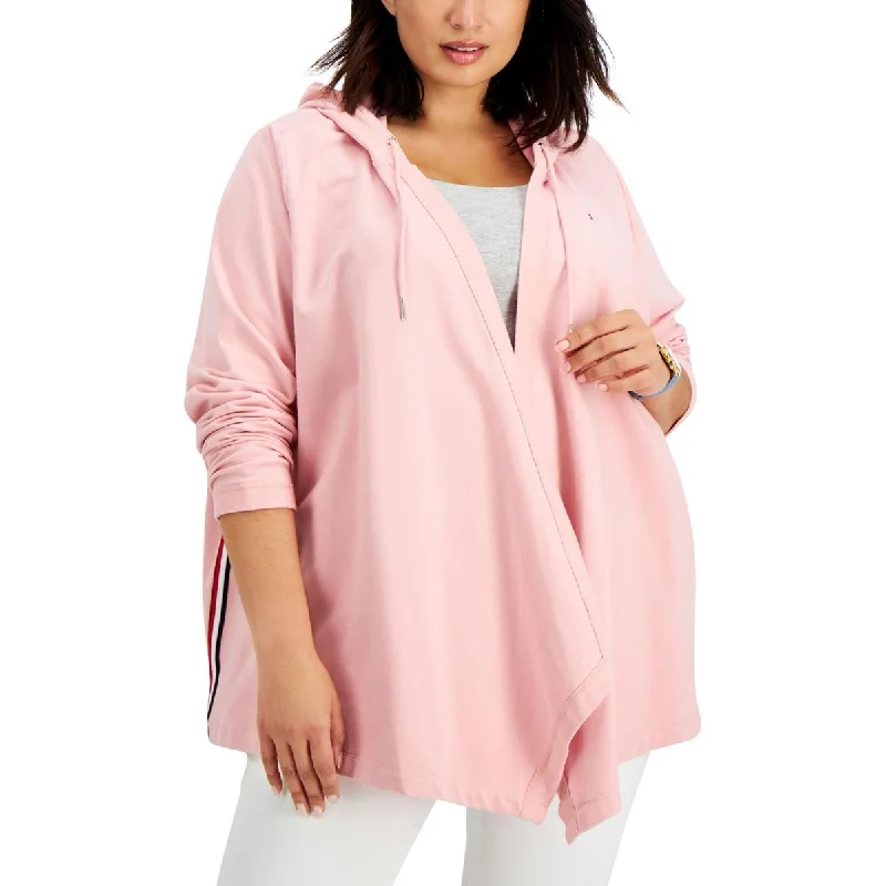 Plus Womens Open Front Cozy Hoodie Hoodie with Belted Waist Structured Tailored