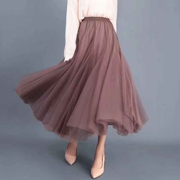 Big swing bouffant ankle-length skirt, high waist slim fairy skirt, net gauze skirt A-line skirt  3690 silk skirt lustrous