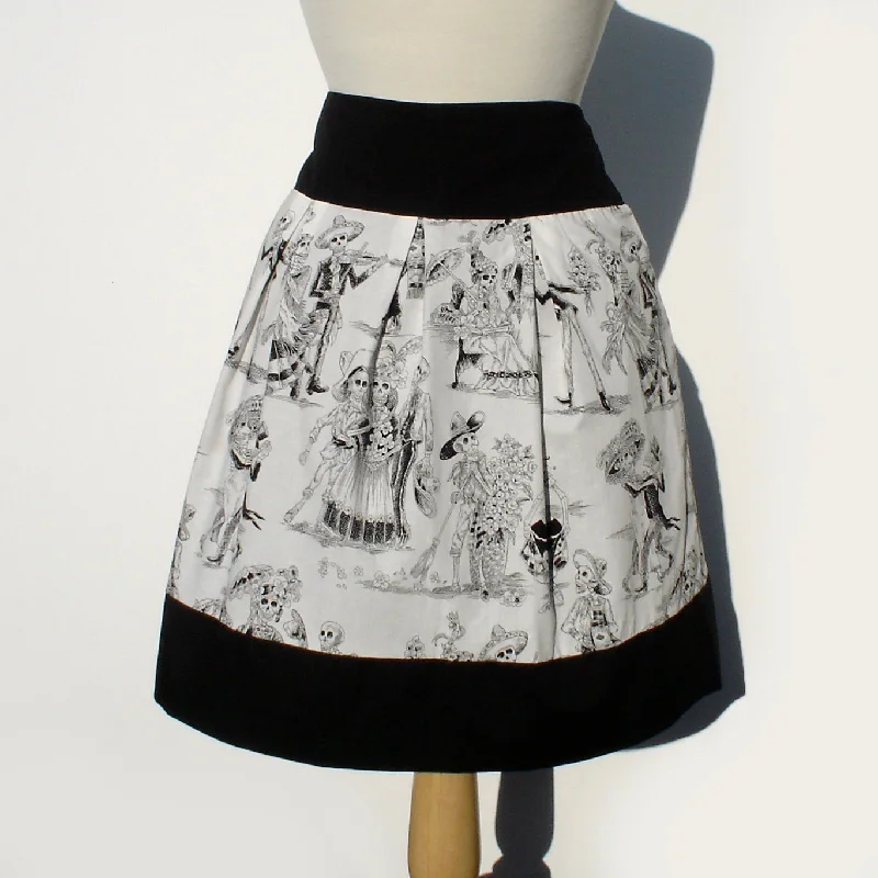 Black and White Catrina Skulls Day of the Dead Skirt #S-RS720 spandex blend skirt
