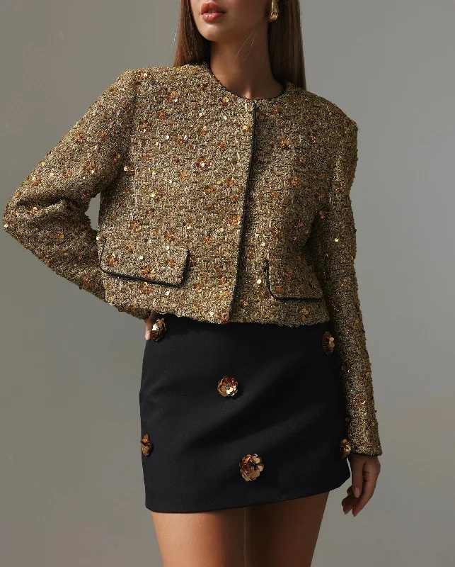 Black Floral Embellished Mini Skirt wool skirt sturdy