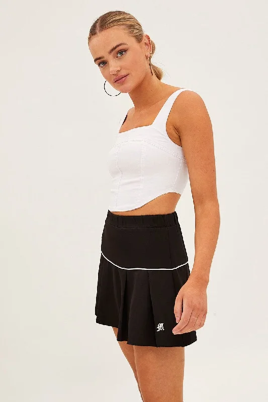 Black Pleated Tennis Mini Skort Skirt ruffled skirt detail