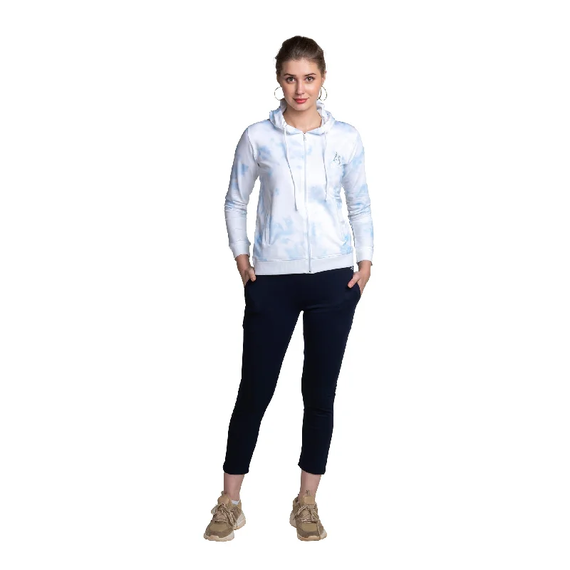 Blue Cotton Zip-through Hoodie For Women's Hoodie with Lining Warm Insulated
