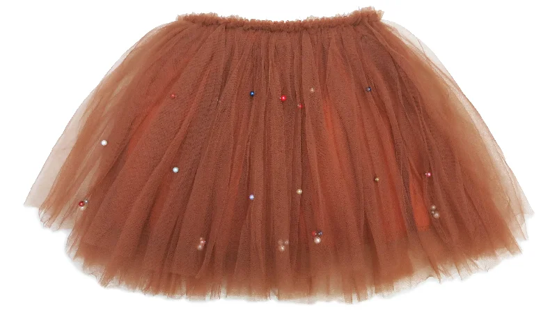 Brown Rainbow Pearl Tutu Skirt chiffon skirt delicate