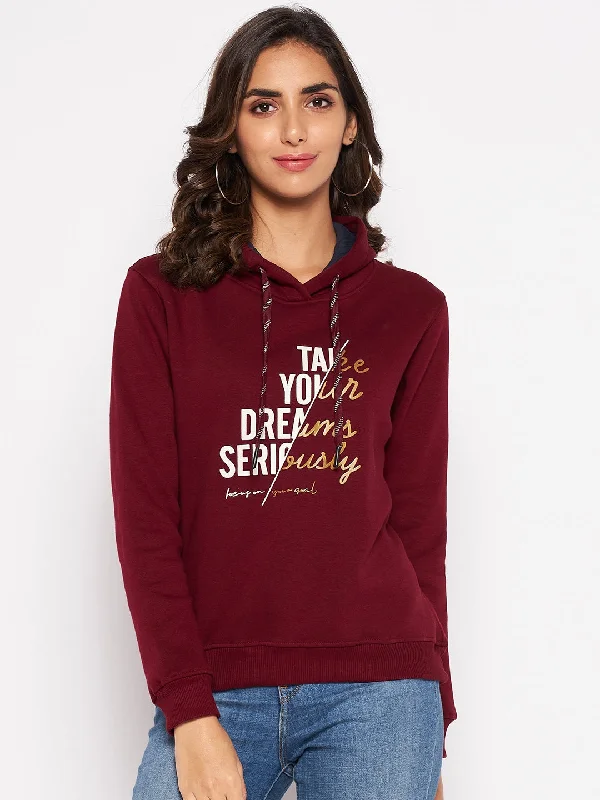 Women's Casual  Maroon Regular Full Sleeve Pullover Hoodie Sweatshirt Hoodie with Zipper Versatile Modern