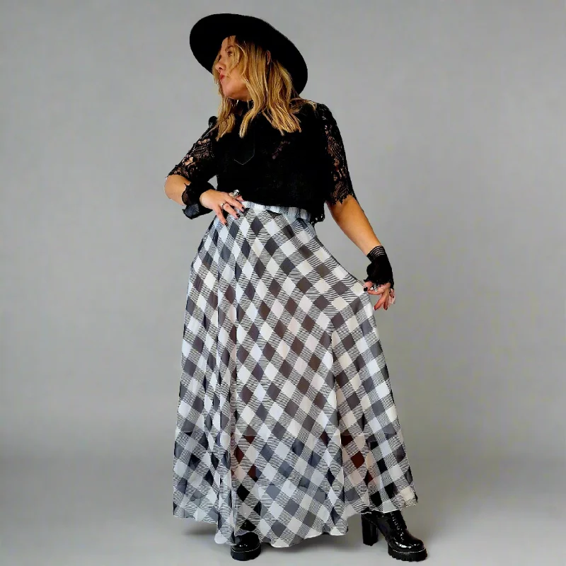 Simple Moderne Maxi Gray Plaid Skirt corduroy skirt durable