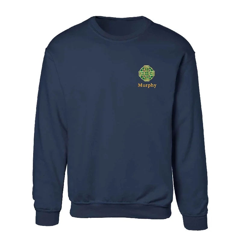 Celtic Cross Embroidered Personalized Sweatshirt- Navy Hoodie with Mock Neck Collared Structured