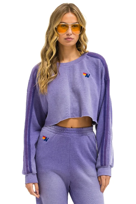 CLASSIC STRIPE CROPPED CREW SWEATSHIRT RELAXED - FADED GRAPE Hoodie with Raglan Sleeves Sporty Comfortable
