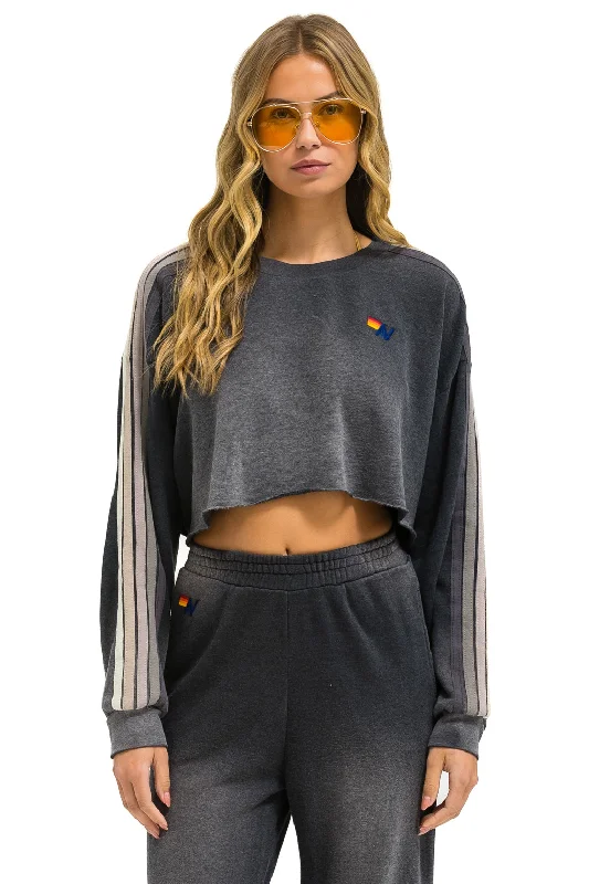 CLASSIC STRIPE CROPPED CREW SWEATSHIRT RELAXED - FADED SMOKE Hoodie with Distressed Vintage Worn