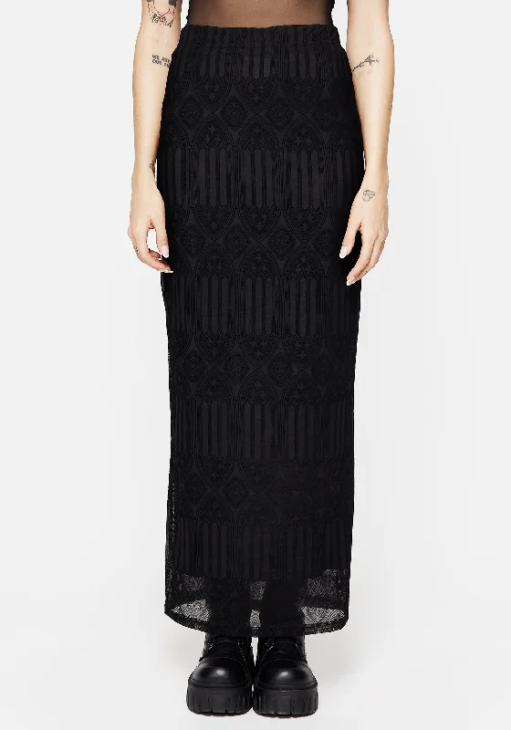 Cloister Flocked Mesh Maxi Skirt mini skirt trendy