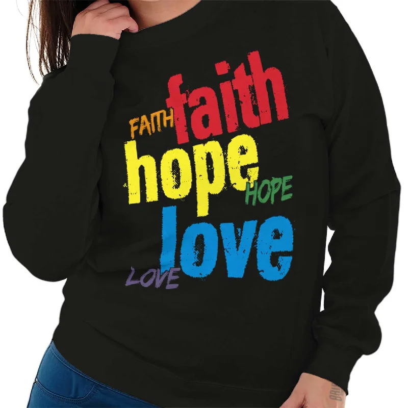 Color Faith Hope Crewneck Sweatshirt Hoodie with Exposed Zipper Edgy Industrial