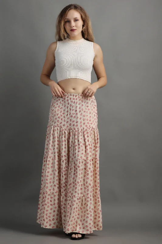 Cream Floral Printed Skirt breathable skirt fabric