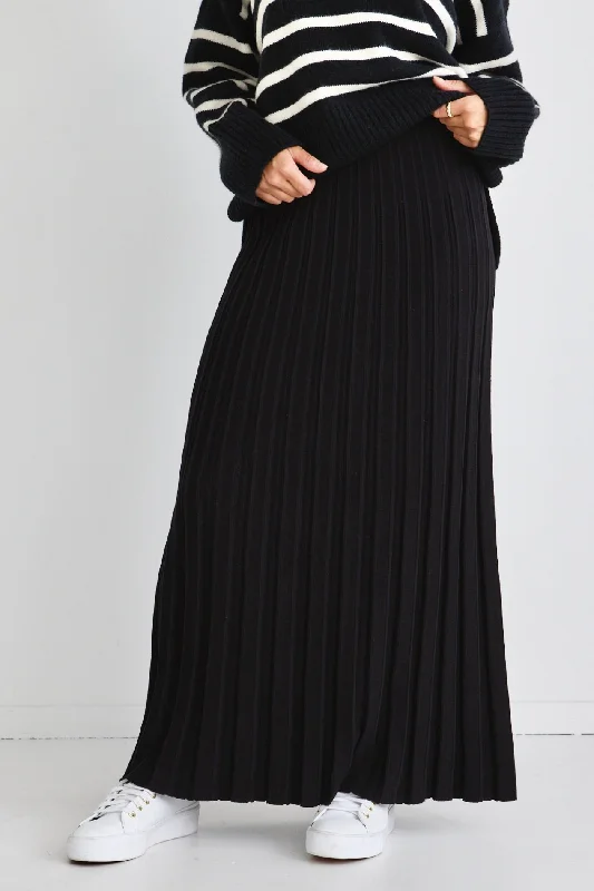 Delilah Black Pleated Knit Maxi Skirt corduroy skirt comfortable