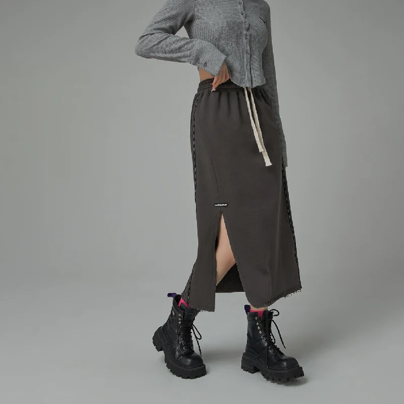 Banding Slit Long Skirt chiffon skirt delicate