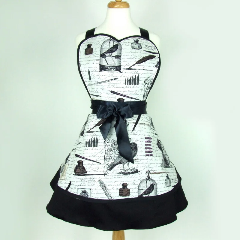 Edgar Allen Poe Inspired Two Skirt Apron / Black and white #A-2TE556 linen skirt natural