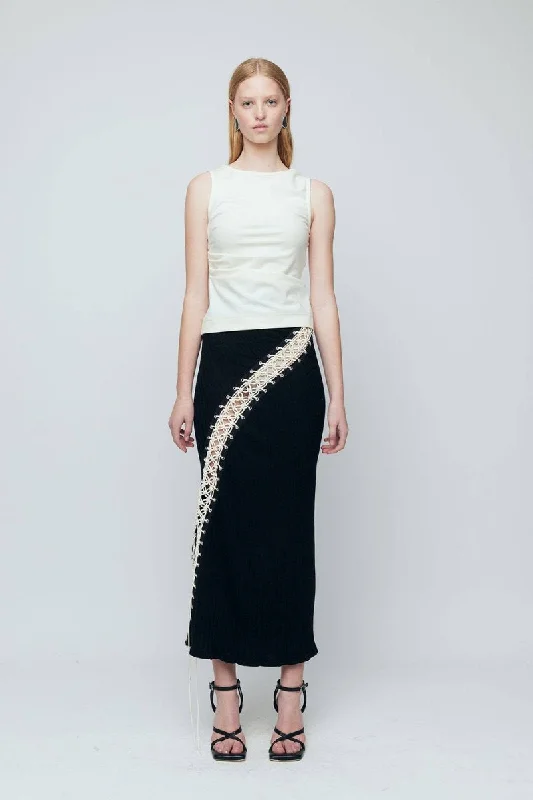EDIE MACRAME SKIRT-BLACK denim skirt trendy