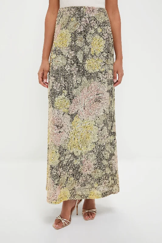 Evening Roses Maxi Sequins Skirt linen skirt breathable
