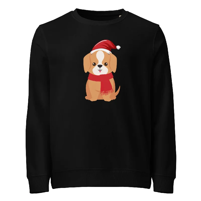 Festive Pup Graphics Women Organic Sweatshirt Hoodie with Raw Hem Edgy Unfinished