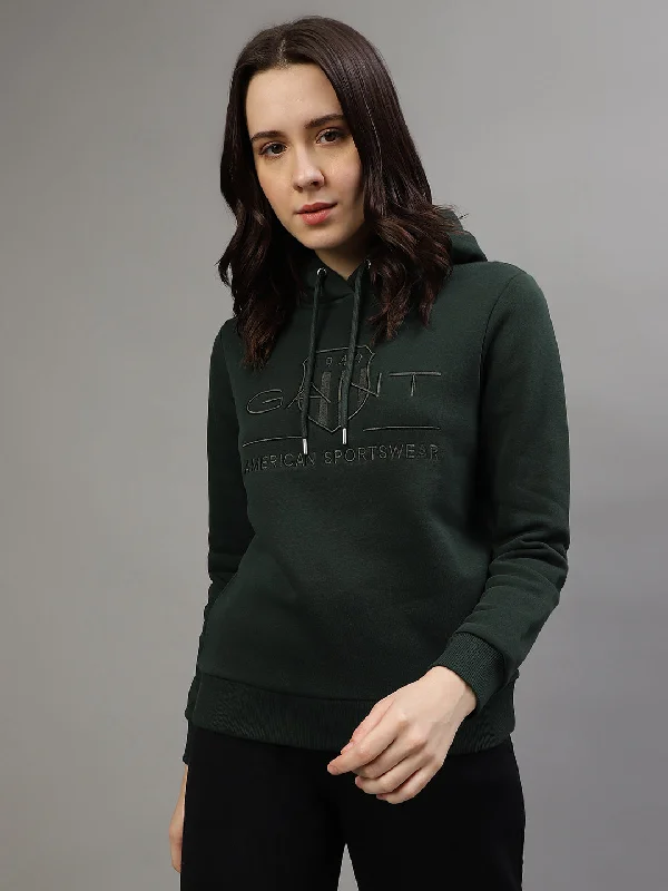 Gant Women Embroidered Hooded Full Sleeves Sweatshirt Oversized Hoodie Comfort Casual