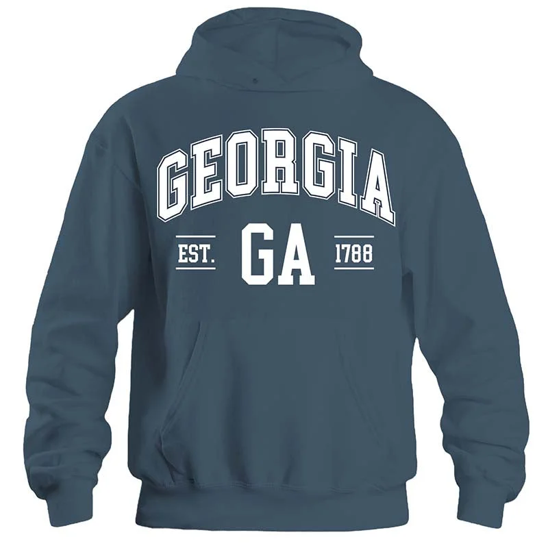Georgia Established Hoodie in Airforce Blue Hoodie with Side Slits Relaxed Casual