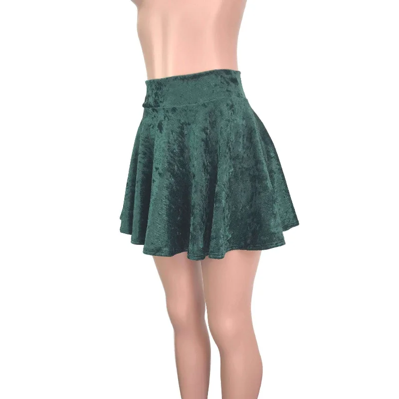 Skater Skirt - Hunter Green Crushed Velvet leather skirt refined
