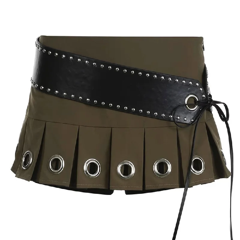 Grunge Eyelet Pleated Micro Skirt pleated skirt texture