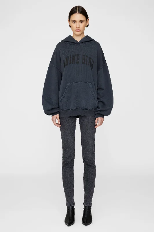 Harvey Sweatshirt - Dark Washed Black Hoodie with Hem Detail Decorative Unique