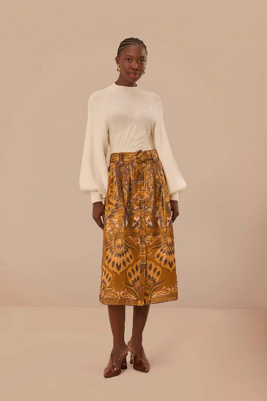 Gold Heart Forest Midi Skirt a-line skirt cut