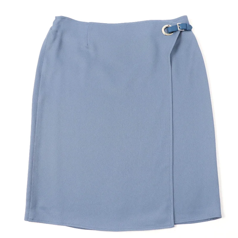 Hermes Rayon Silk Leather Wrap Skirt Blue 38 leather skirt sleek